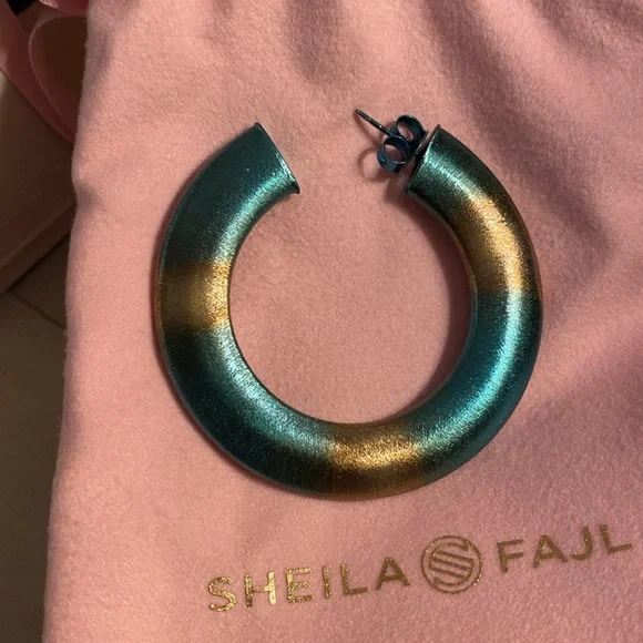 Never worn Sheila Fajl burnished turquoise hoops - Picture 3 of 4
